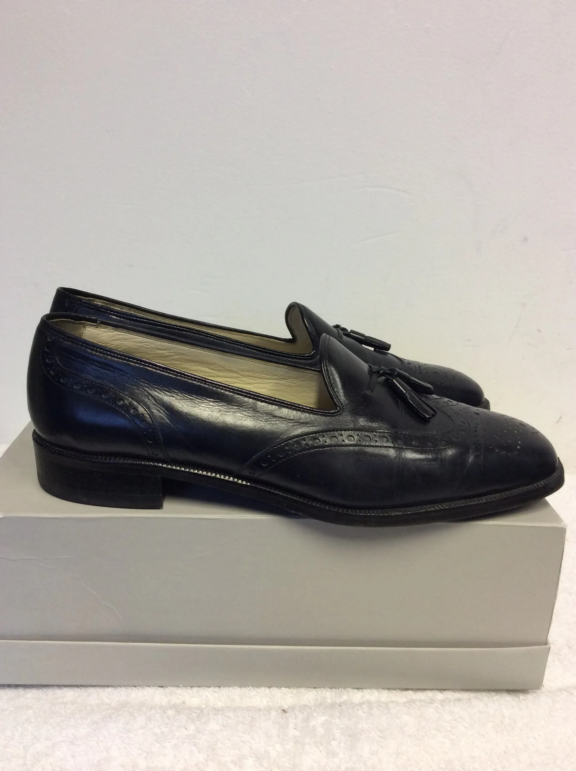 ANDREA CHENIER NAVY BLUE LEATHER LOAFERS SIZE 7.5/41