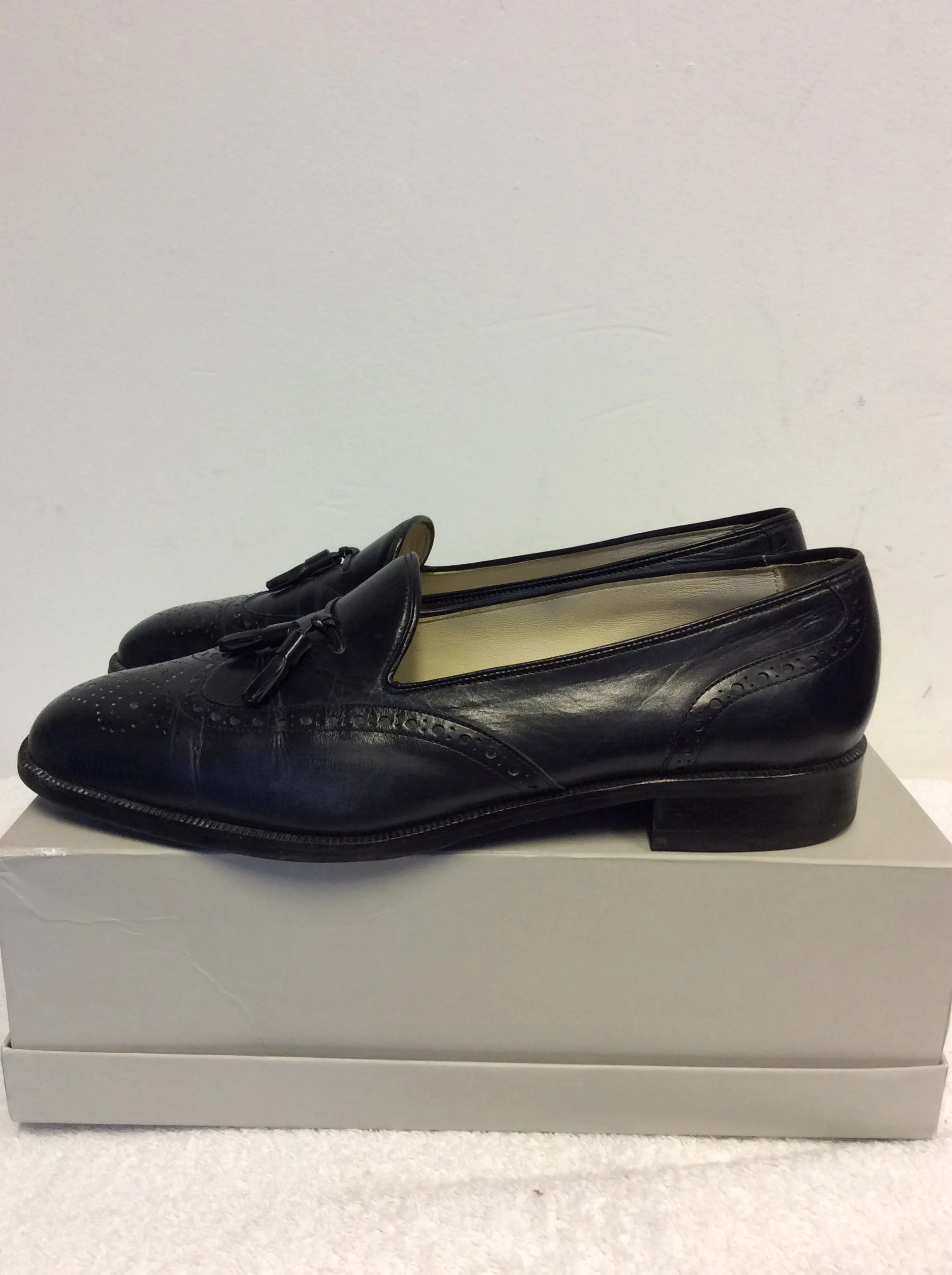 ANDREA CHENIER NAVY BLUE LEATHER LOAFERS SIZE 7.5/41