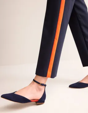 Ankle Strap Point Flats-Navy Suede