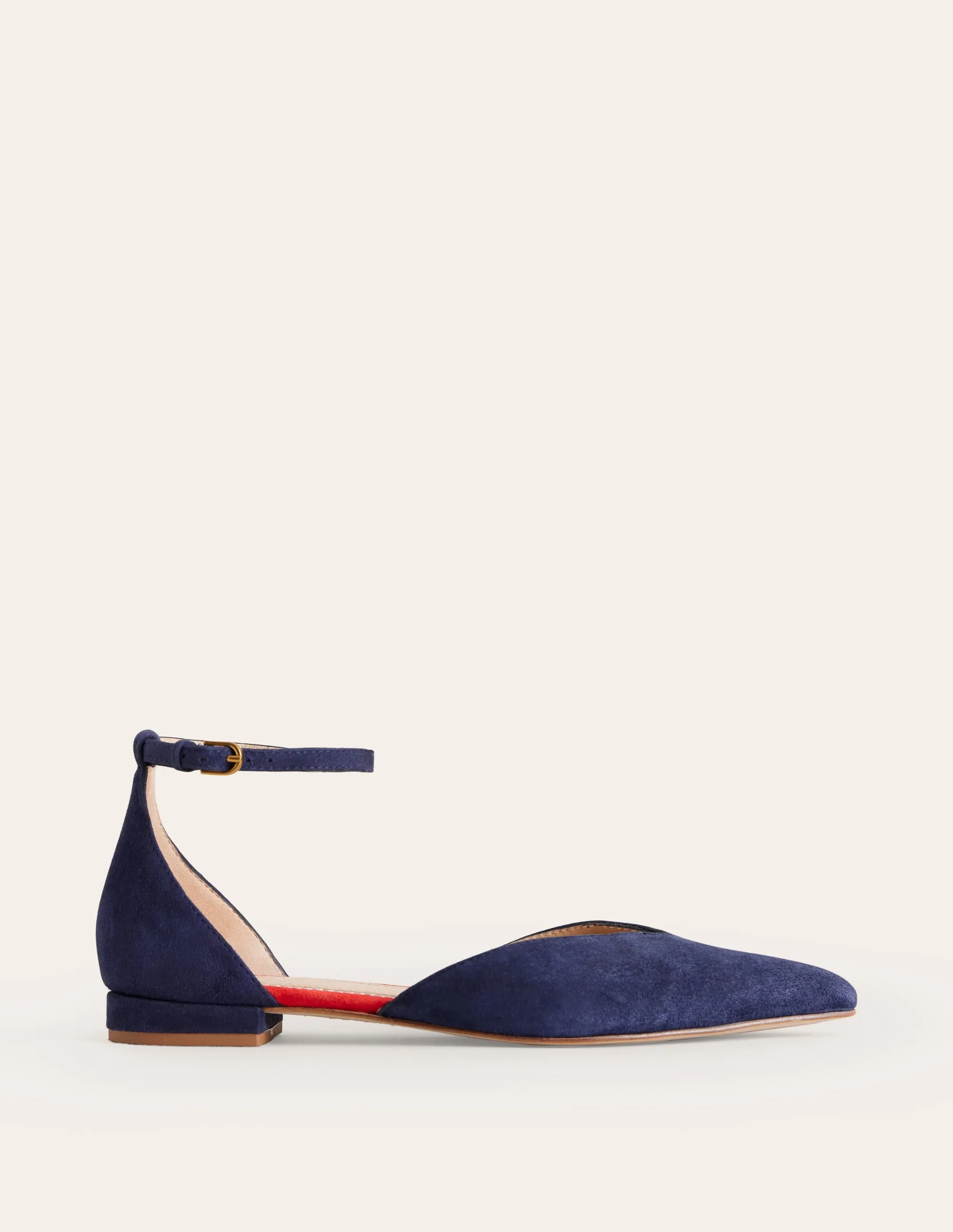 Ankle Strap Point Flats-Navy Suede