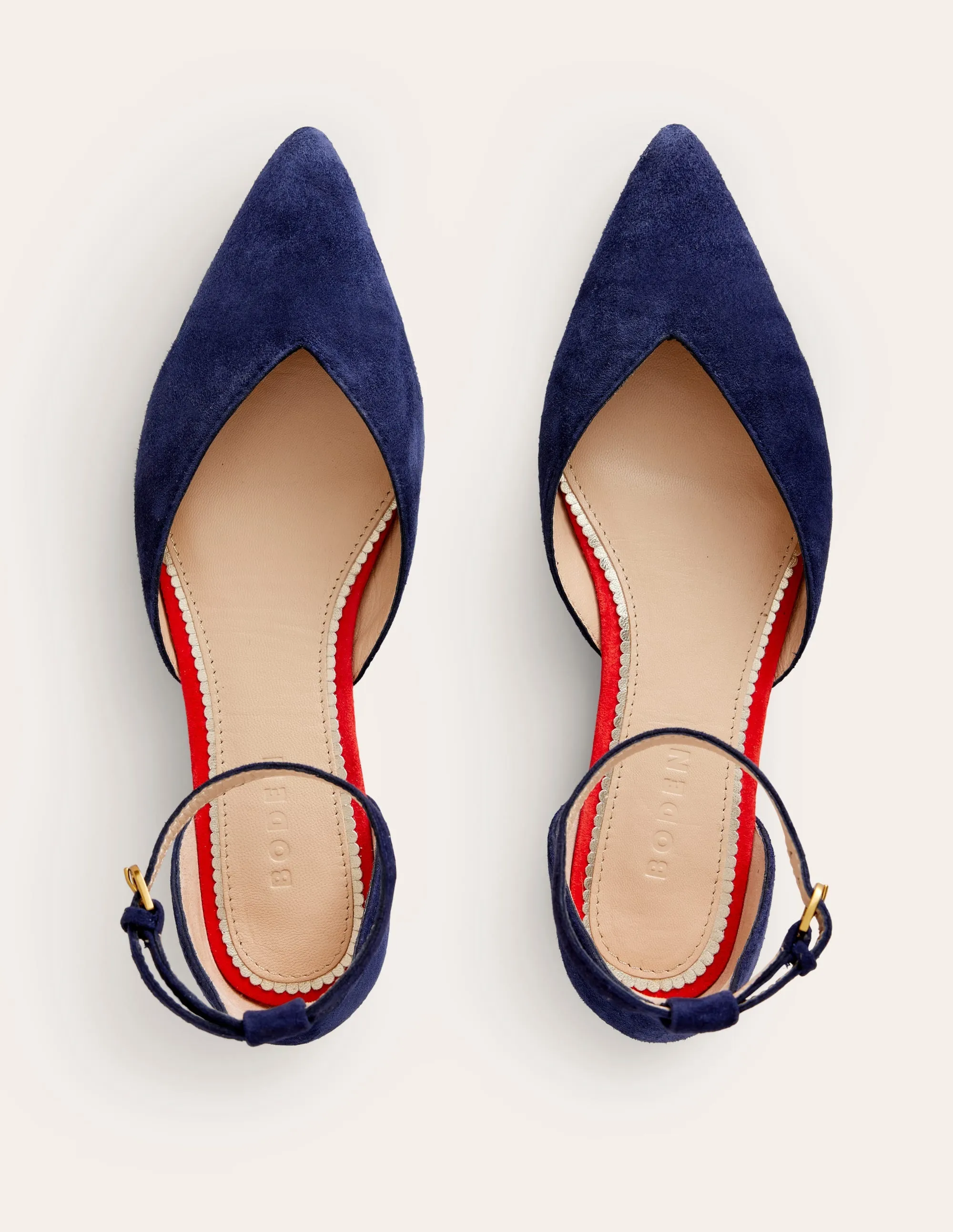 Ankle Strap Point Flats-Navy Suede