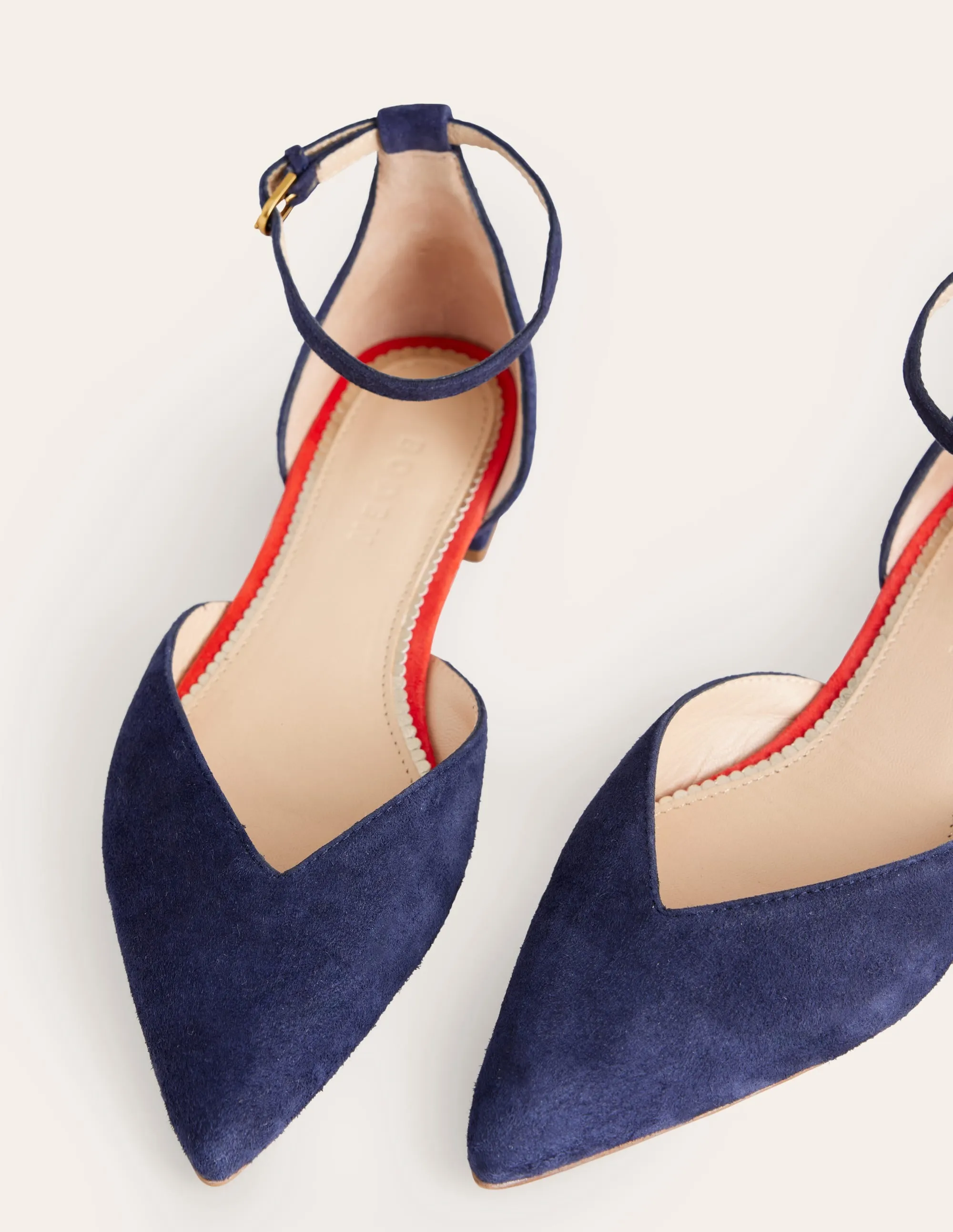 Ankle Strap Point Flats-Navy Suede