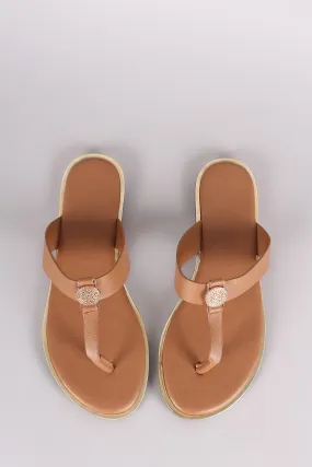 Bamboo Vegan Leather Coin Accent Thong Flat Sandal