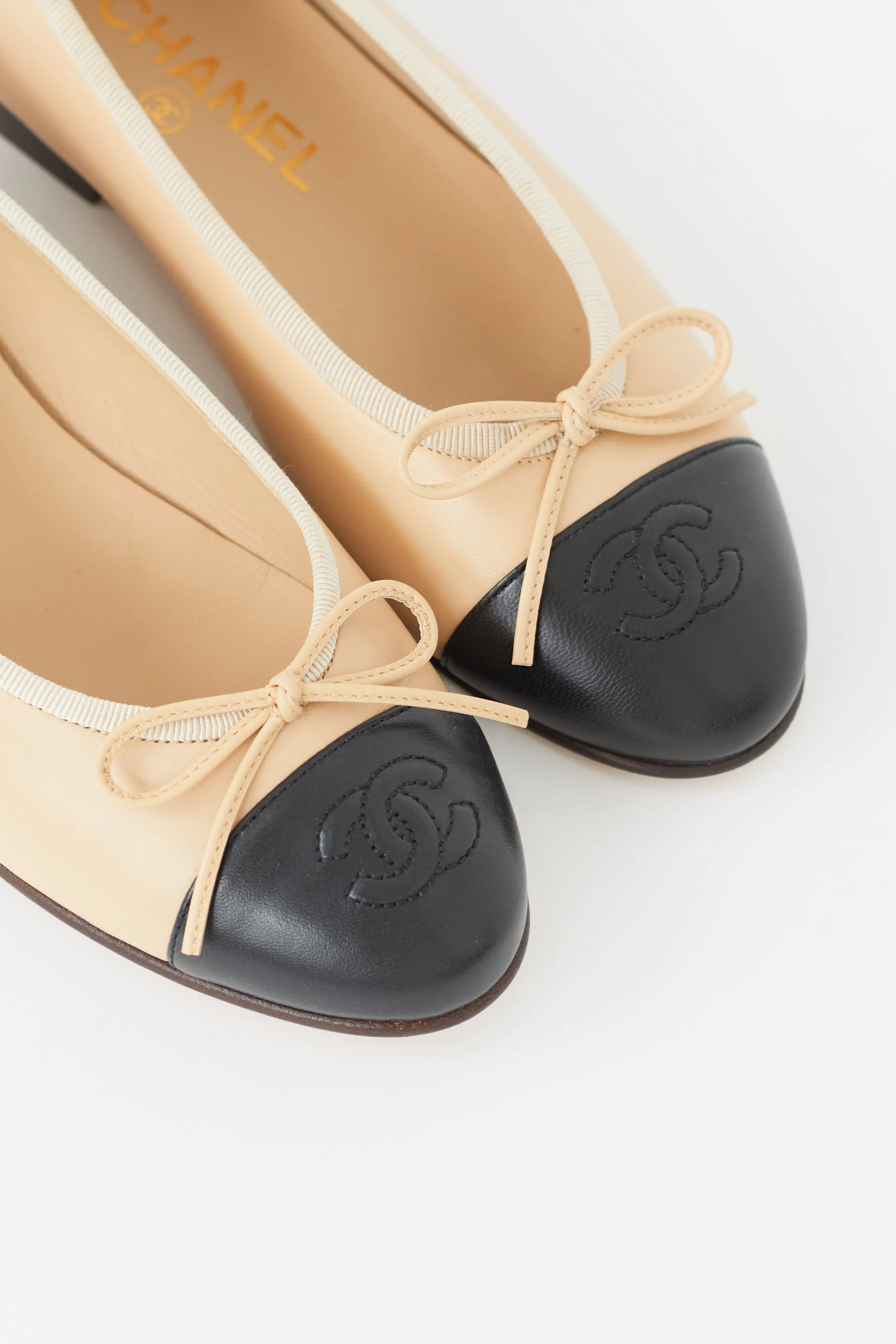 Beige & Black Bow Ballet Flat