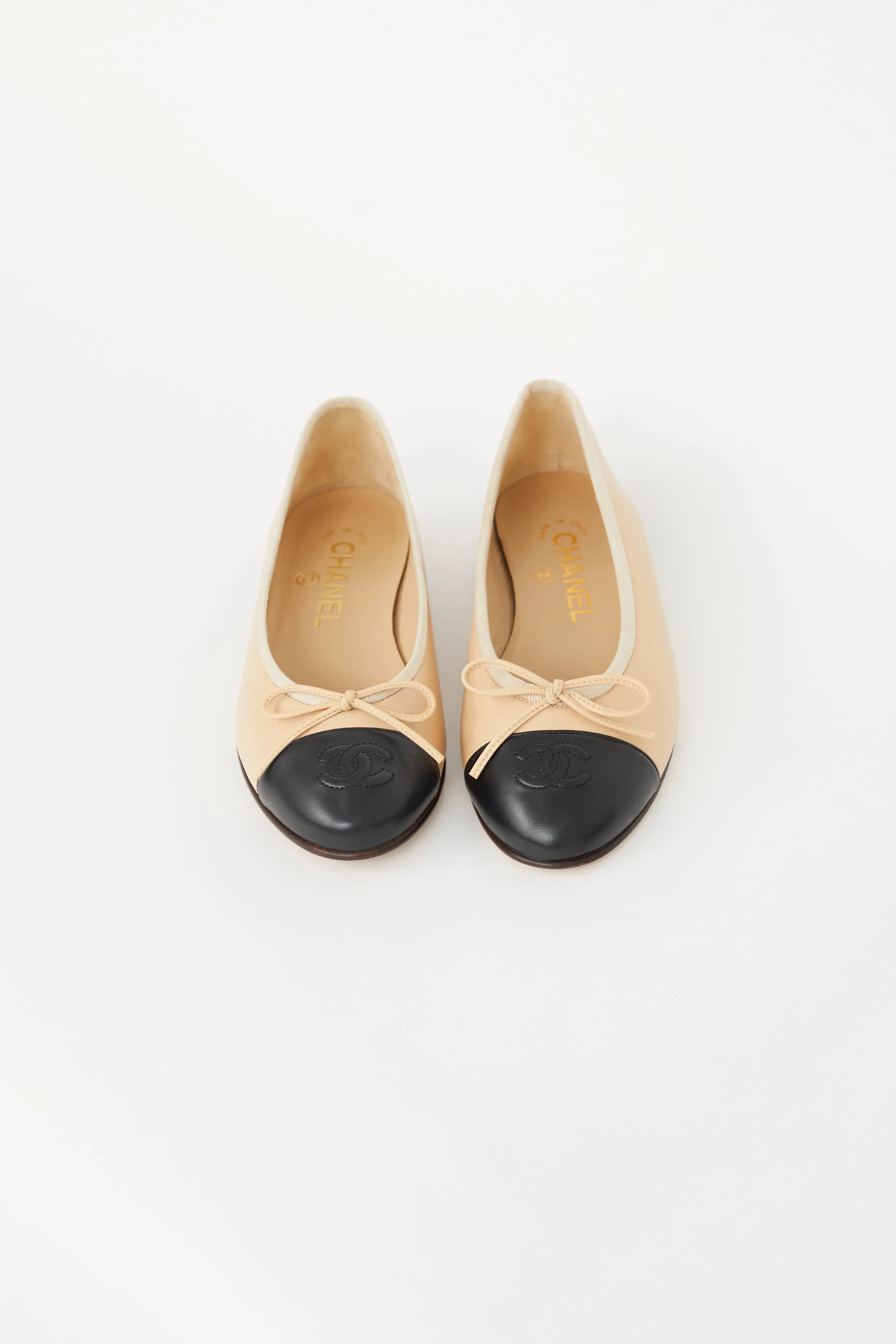 Beige & Black Bow Ballet Flat