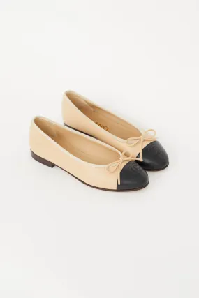 Beige & Black Bow Ballet Flat