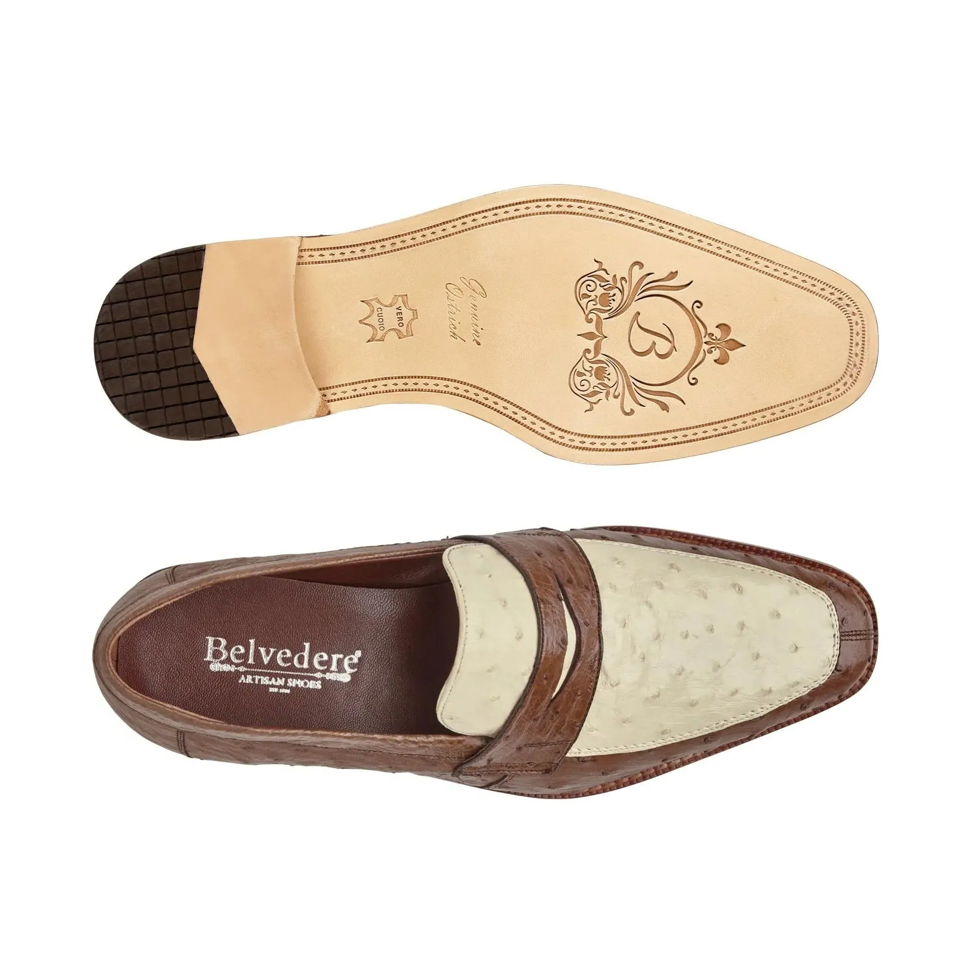 Belvedere Espada in Tabac / Bone Ostrich Quill Penny Loafers