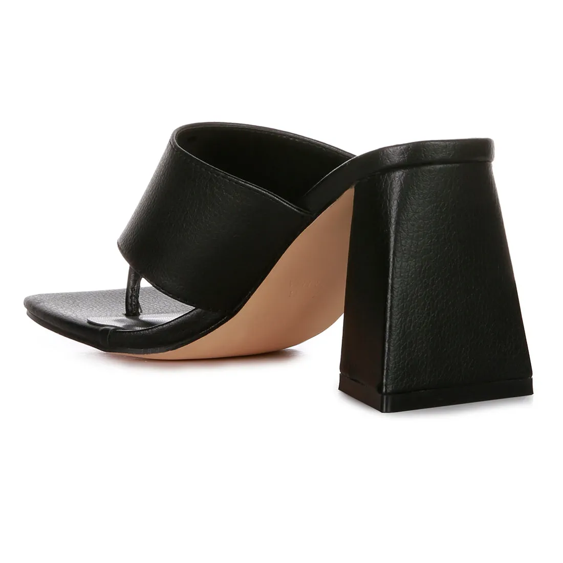 Black Block Heel Slip On Thong Sandals