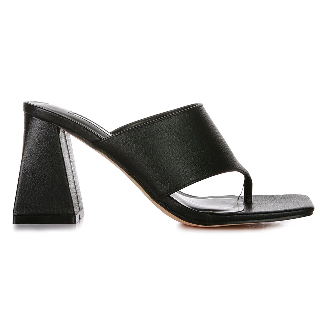 Black Block Heel Slip On Thong Sandals