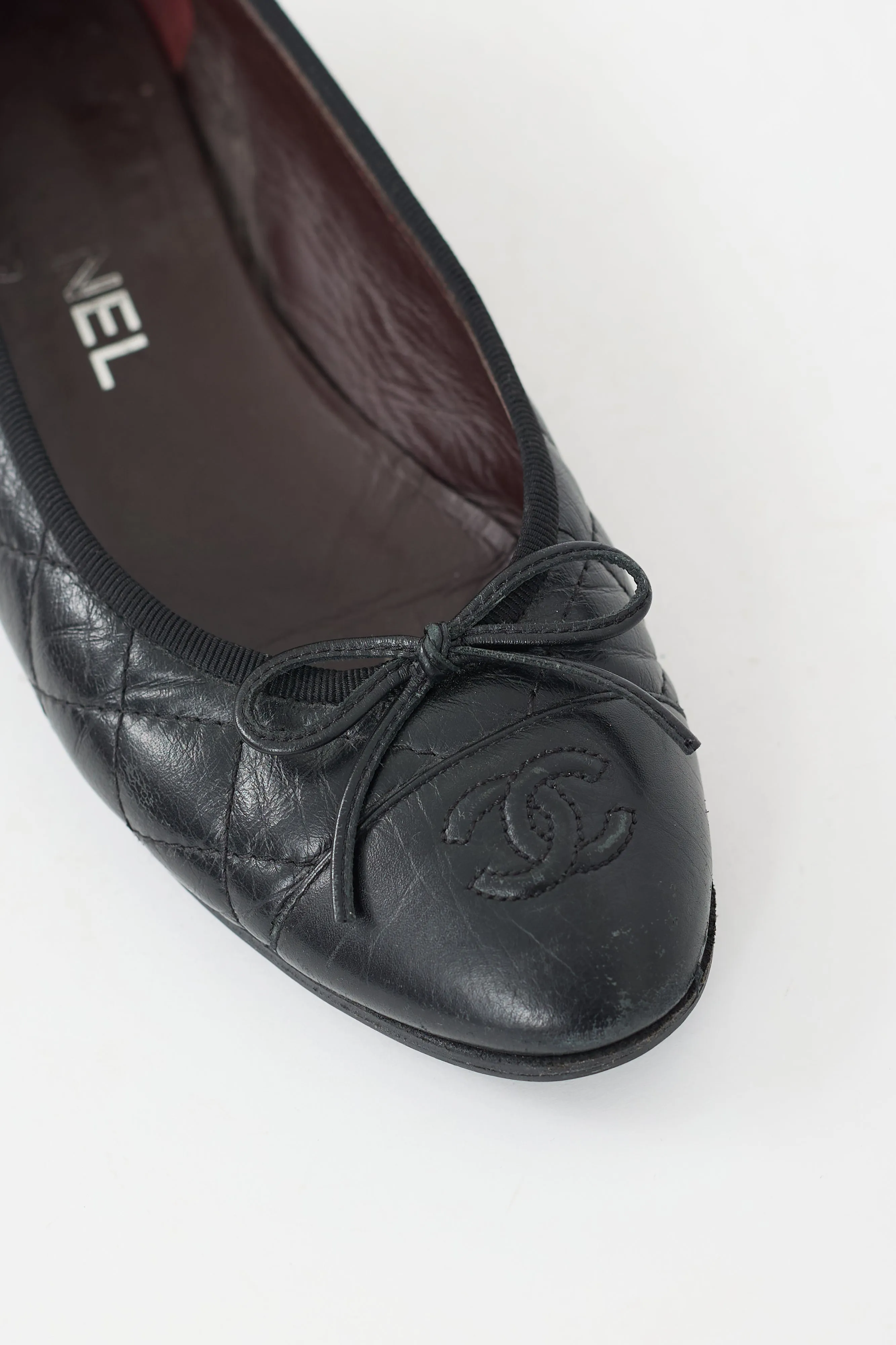 Black Quilted Leather CC Ballet Flat