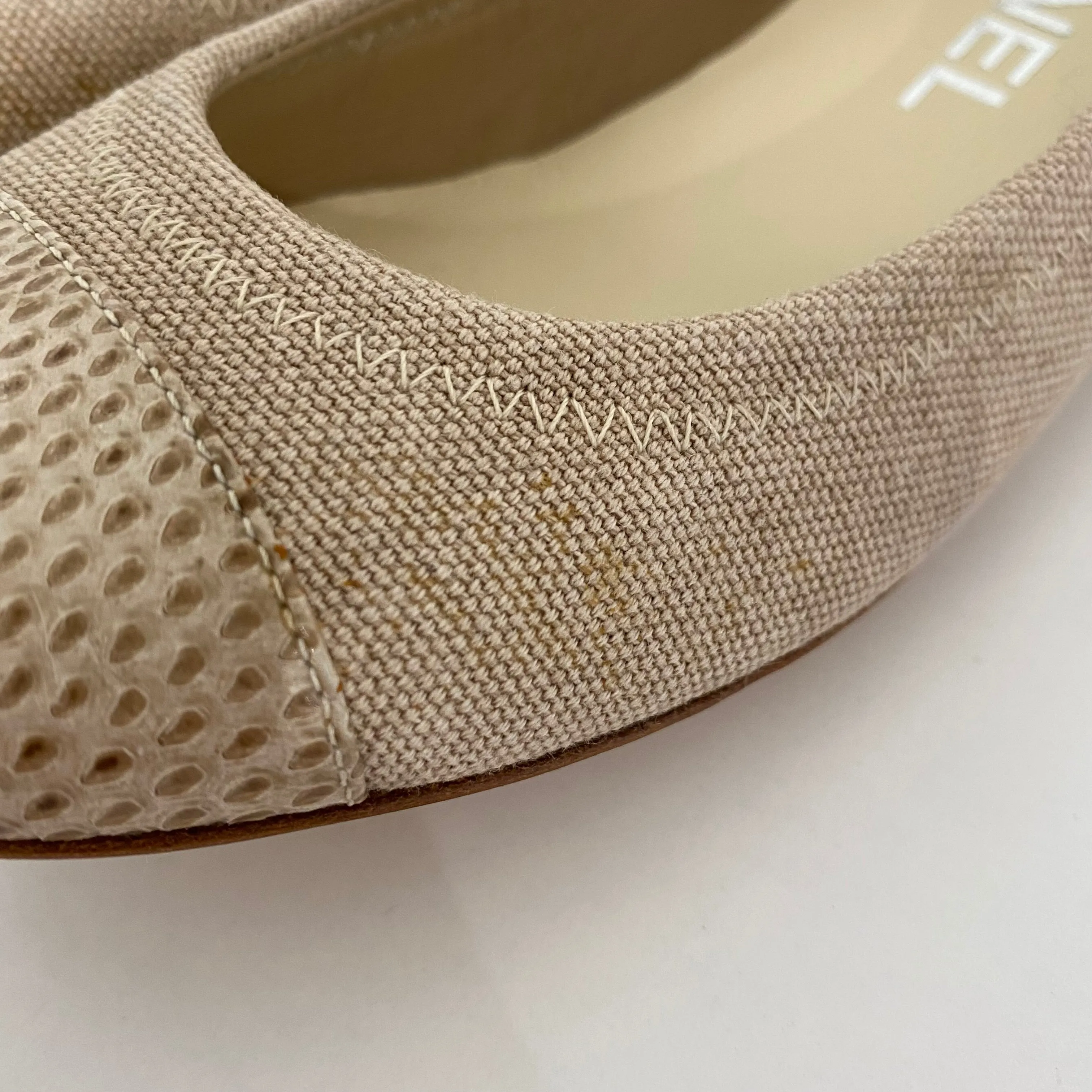 Chanel Beige Canvas & Snakeskin Ballet Flats