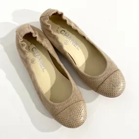 Chanel Beige Canvas & Snakeskin Ballet Flats