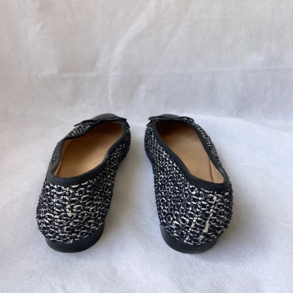 Chanel Black and White Tweed Ballerina Flats, 38C