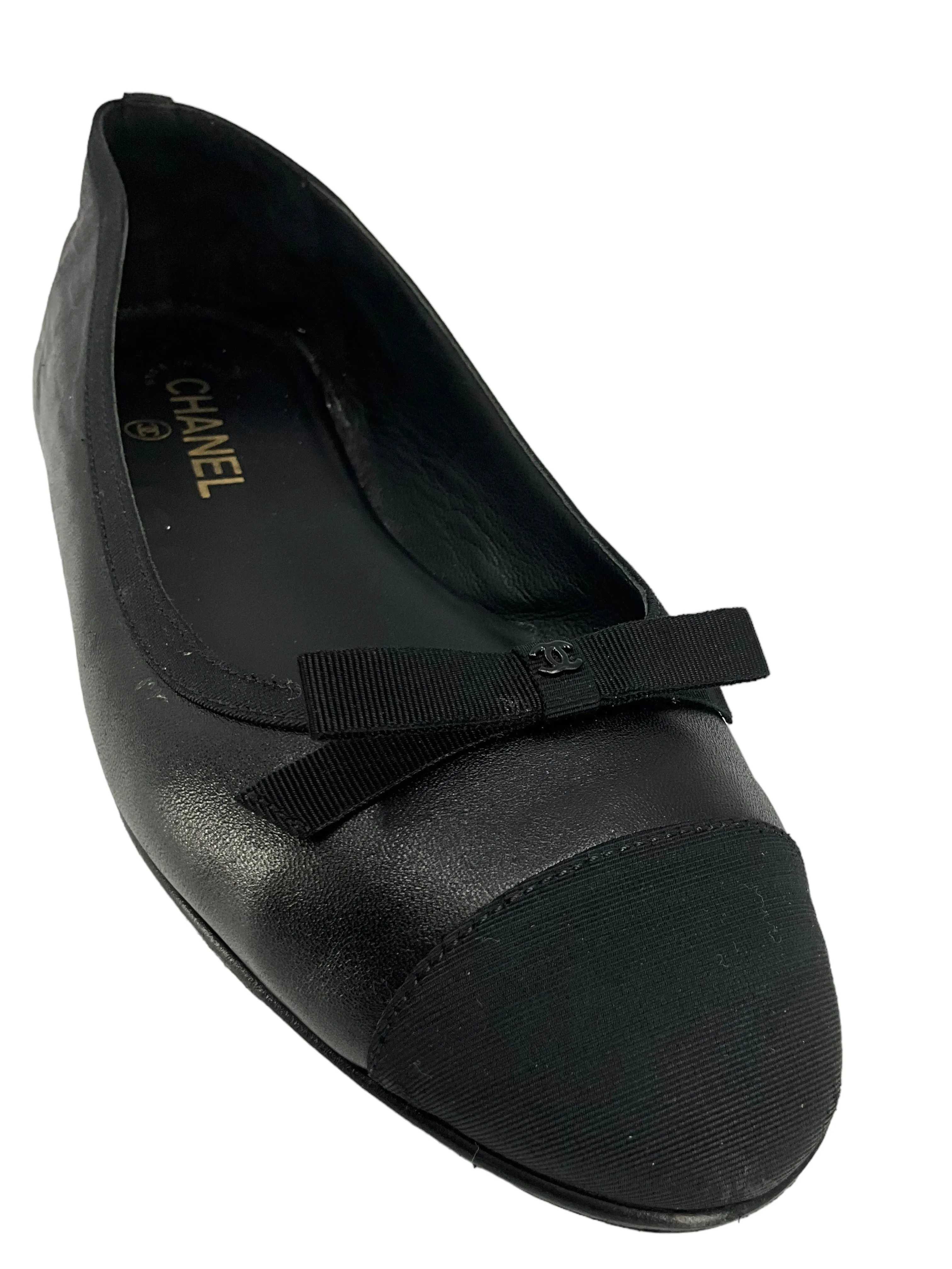 CHANEL Cap Toe Lambskin Leather Ballet Flats Size 11