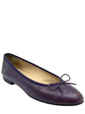 Chanel CC Cap Toe Lambskin Leather Ballet Flats Size 8