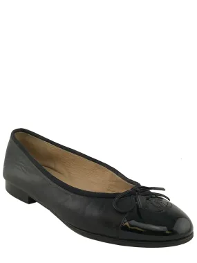 Chanel CC Cap Toe Leather Ballet Flats Size 7.5