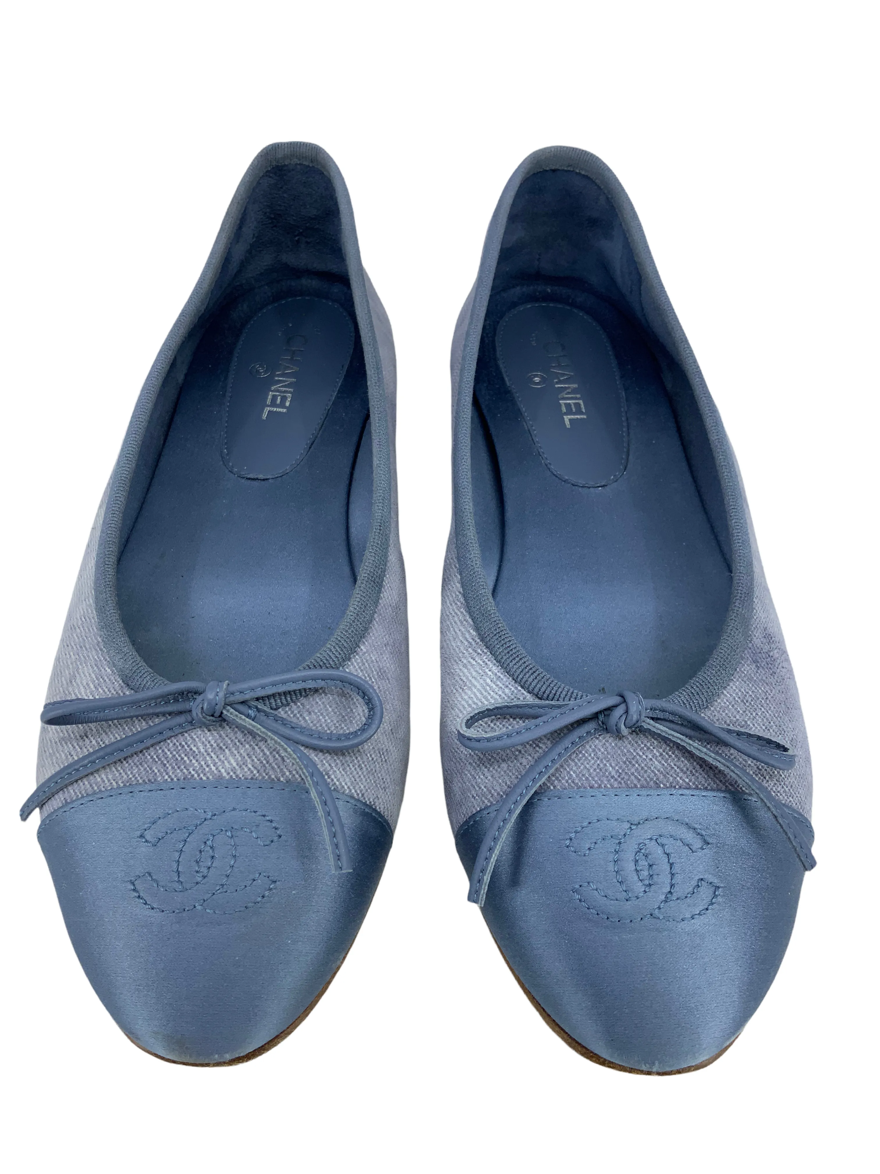 CHANEL Goatskin and Silk CC Cap Toe Ballet Flats Size 7.5