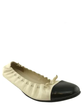 Chanel Lambskin CC Elastic Cap Toe Ballerina Flats Size 9.5