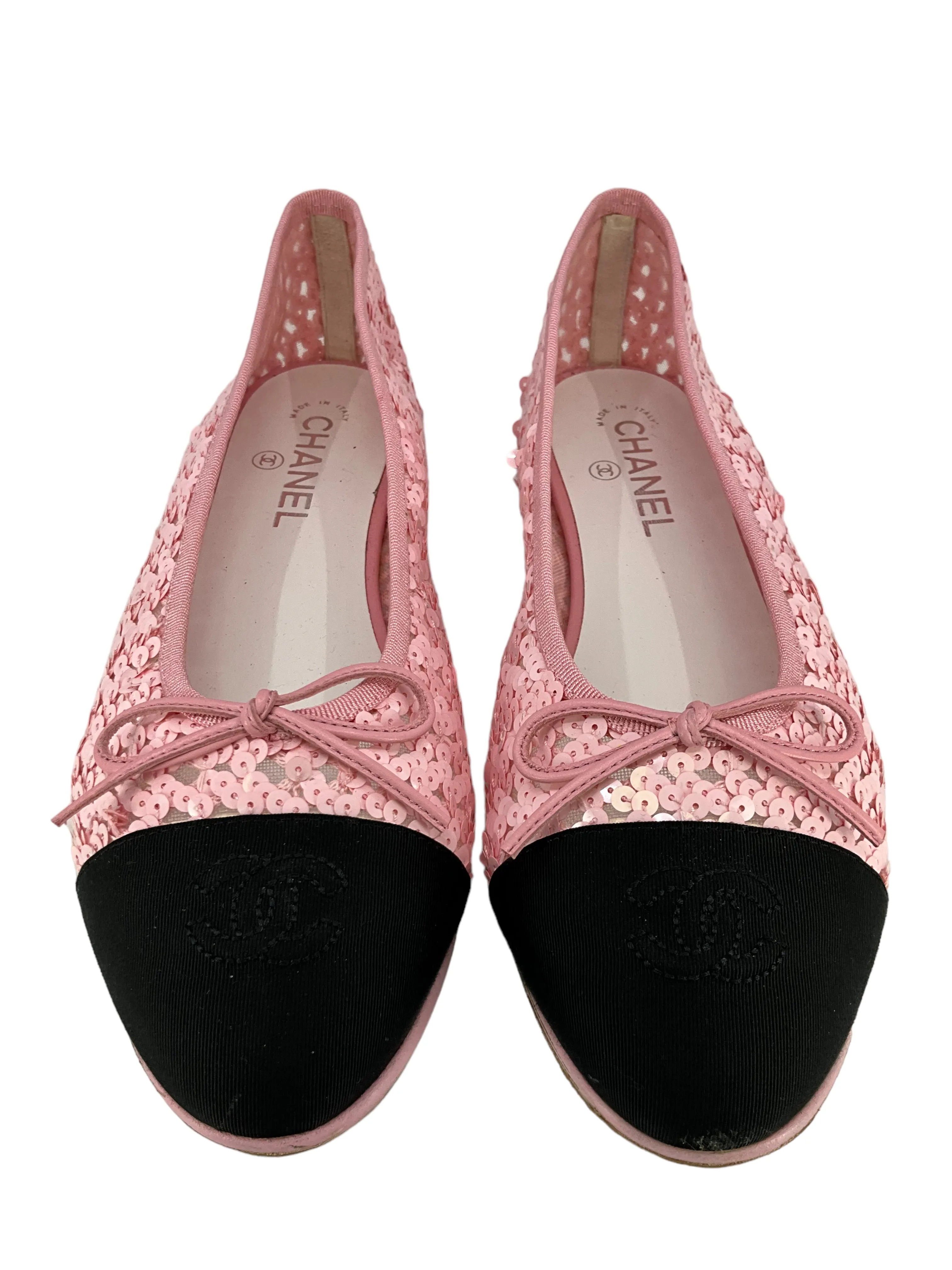 Chanel Sequin CC Logo Cap-Toe Ballet Flats Size 11 NEW