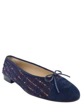 Chanel Tweed Sequin CC Cap Toe Ballerina Flats Size 9