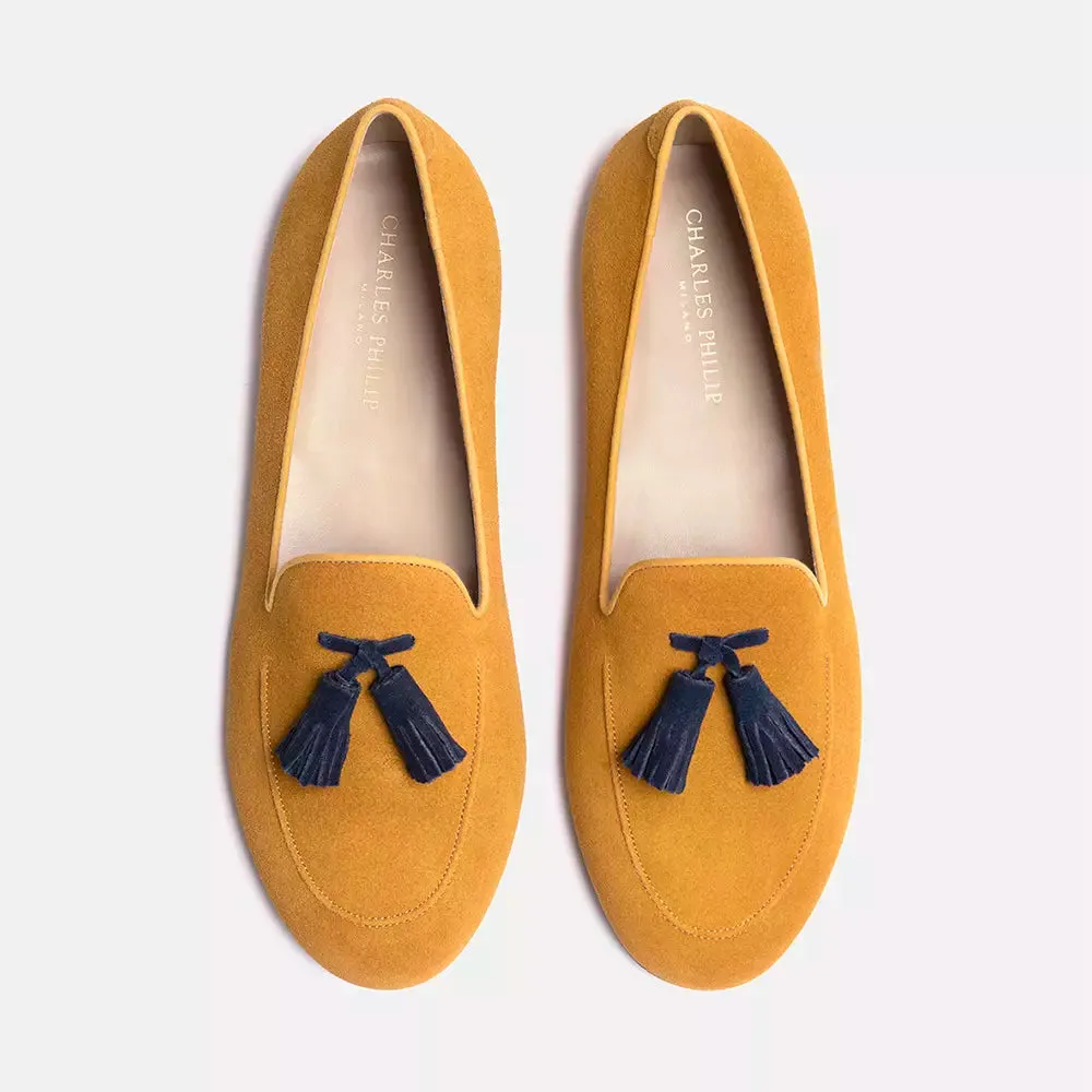 Charles Philip Suede Leather Tasseled Moccasins - Unisex Elegance