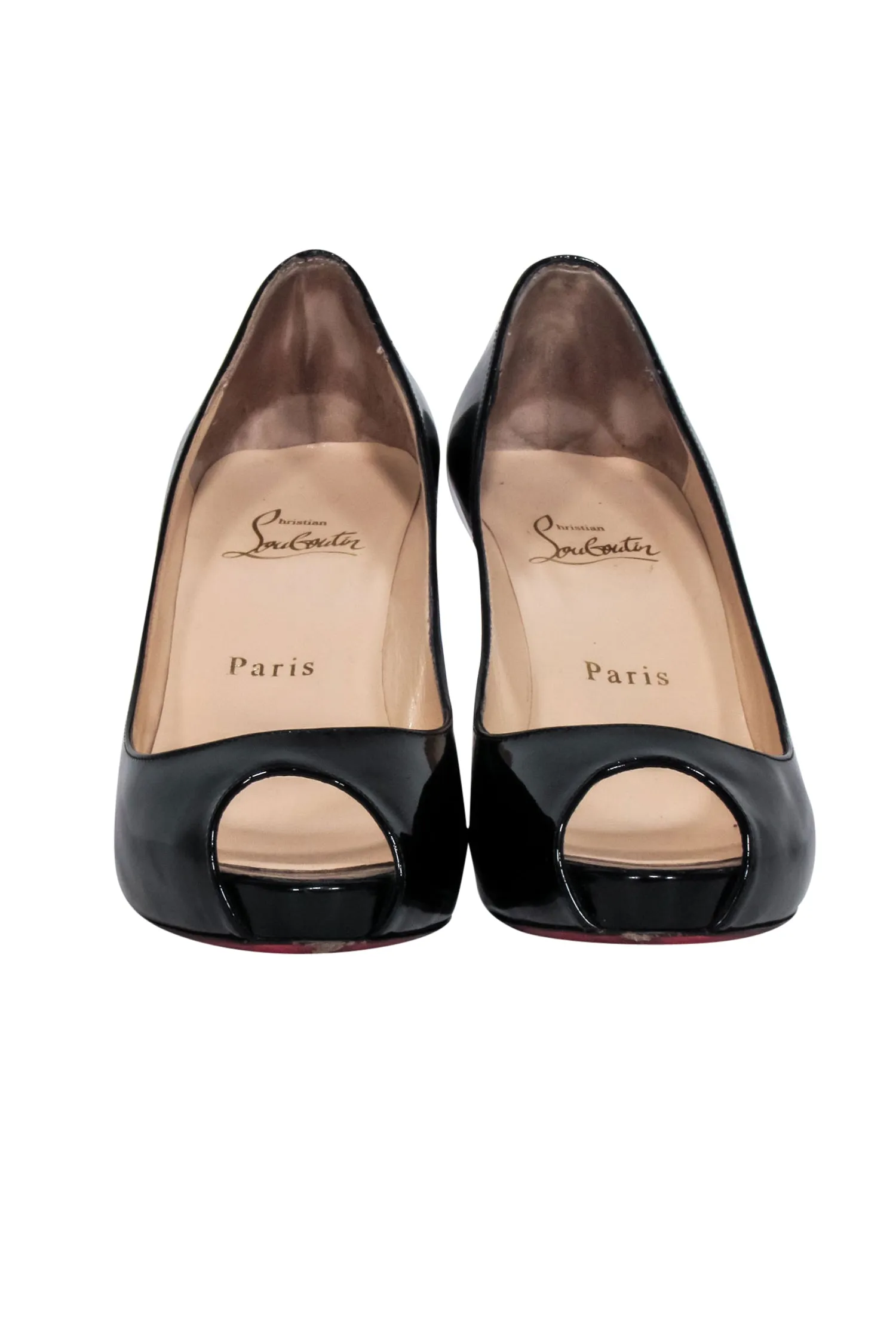 Christian Louboutin - Black Patent Leather Peep Toe Heels Sz 7