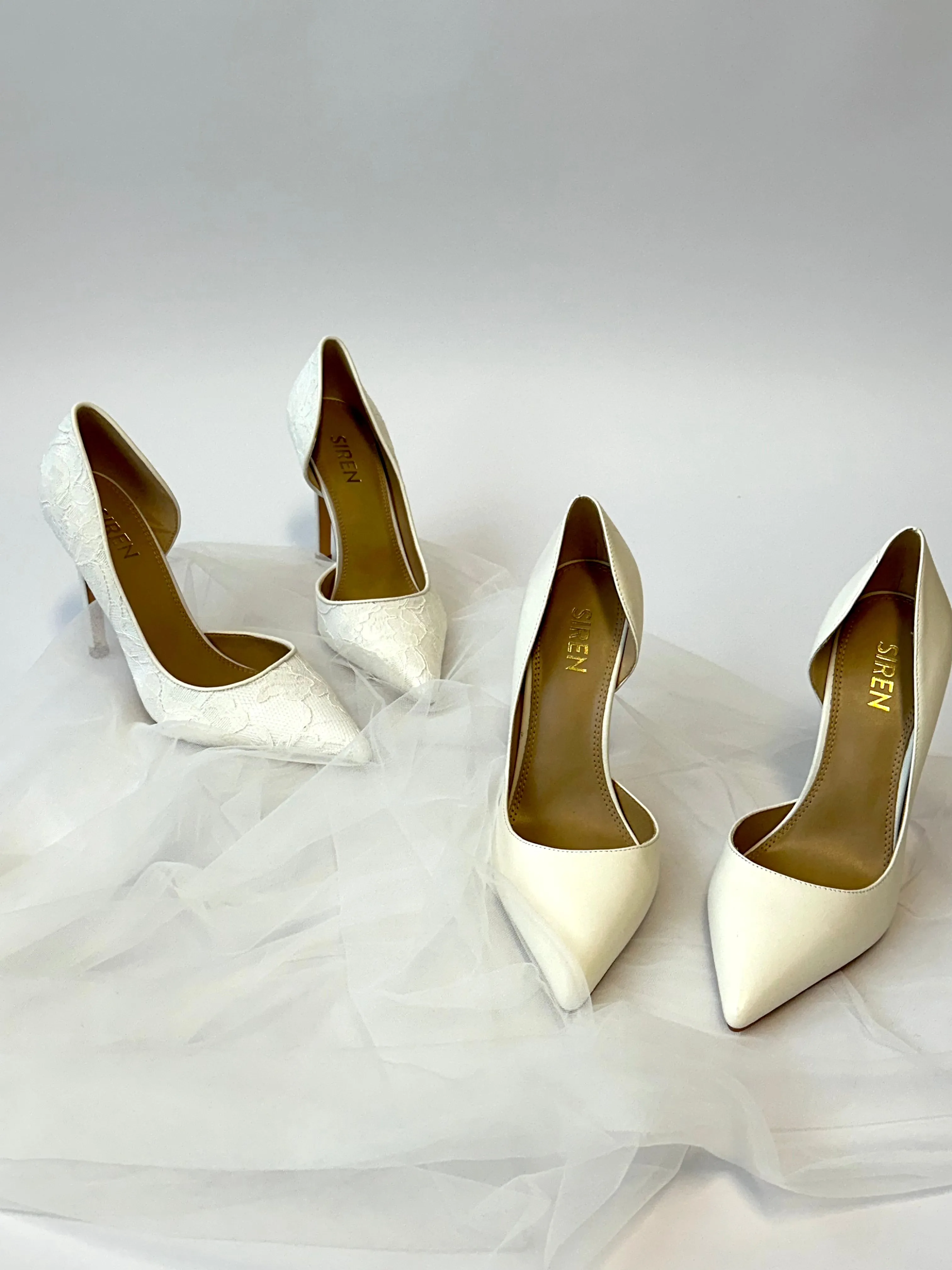 Cici Stiletto Dorsay Pumps - Chalk Satin/Chalk Lace