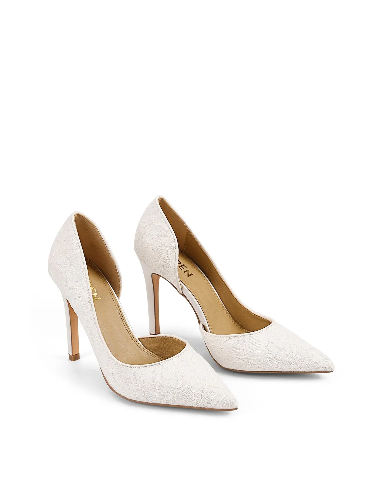 Cici Stiletto Dorsay Pumps - Chalk Satin/Chalk Lace