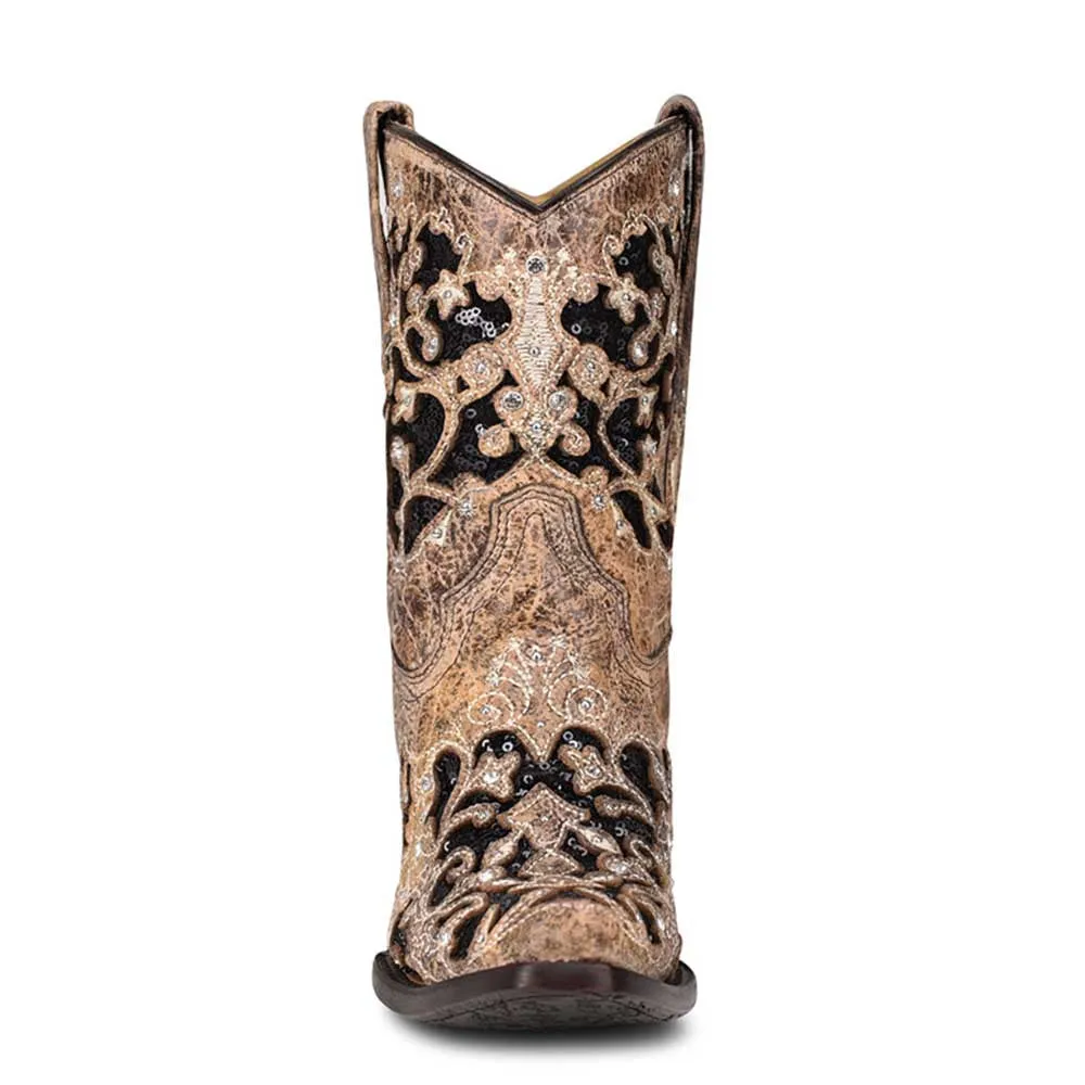 Corral Brown Inlay Snip Toe Western Booties