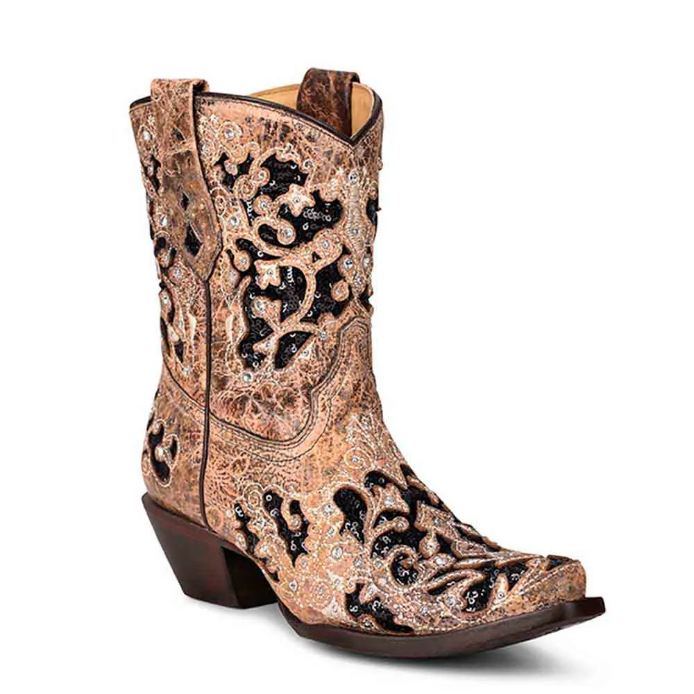 Corral Brown Inlay Snip Toe Western Booties