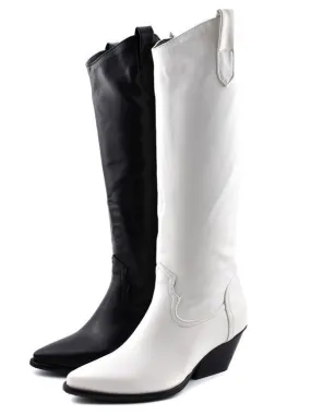 Cowboy Western Boots For Women Chunky High Heel Knee High Long Boots