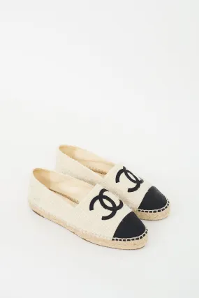 Cream & Black Tweed CC Espadrille Flat