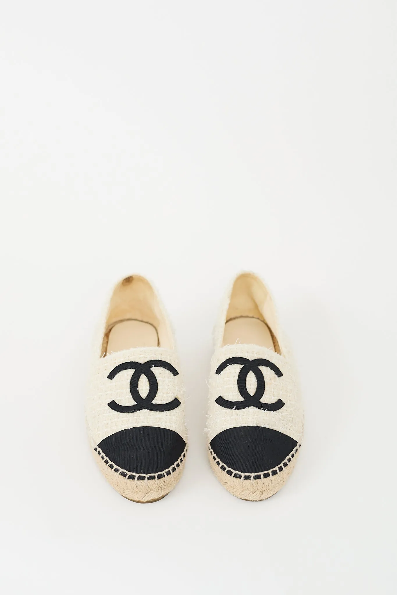 Cream & Black Tweed CC Espadrille Flat