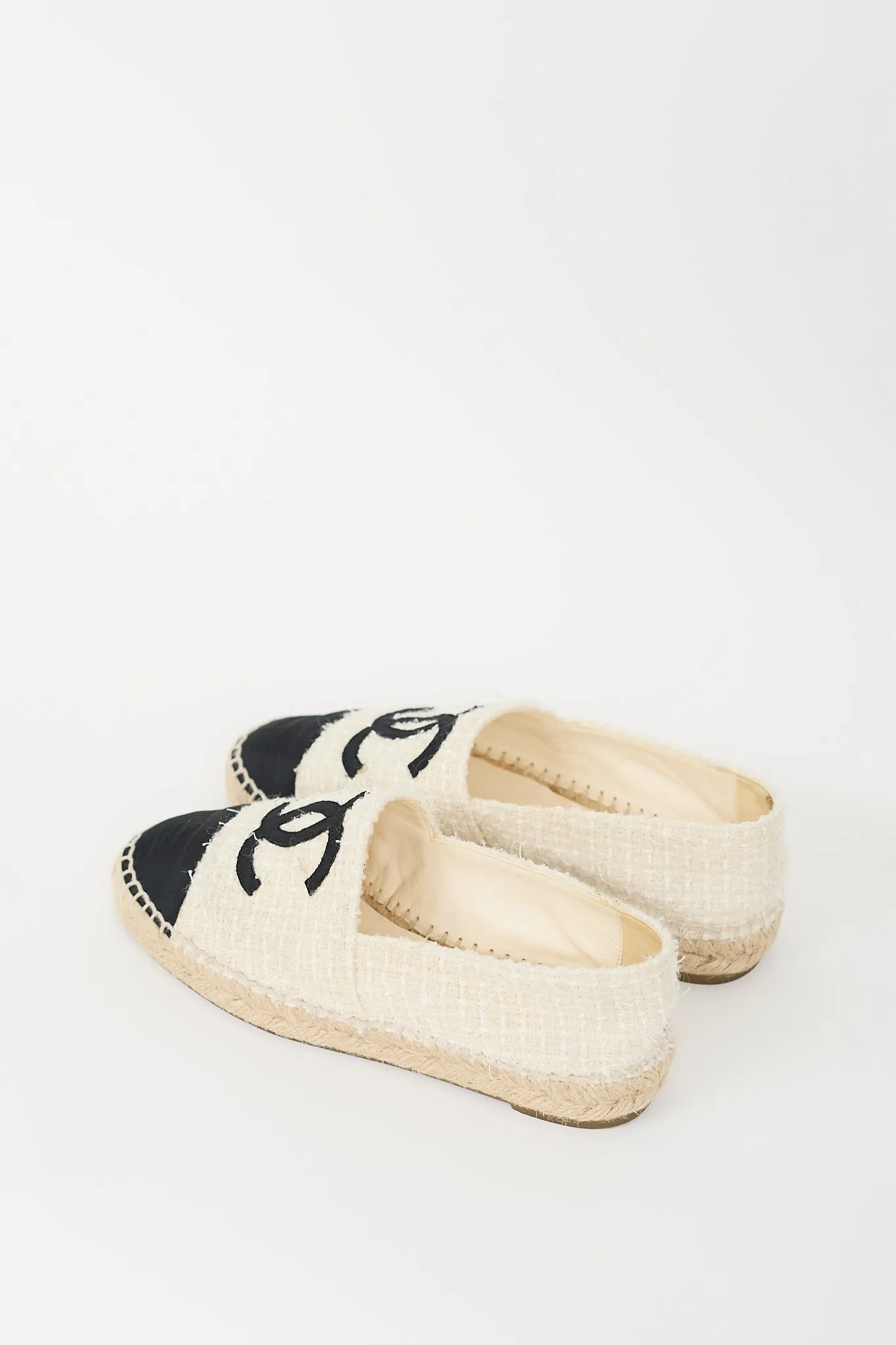 Cream & Black Tweed CC Espadrille Flat