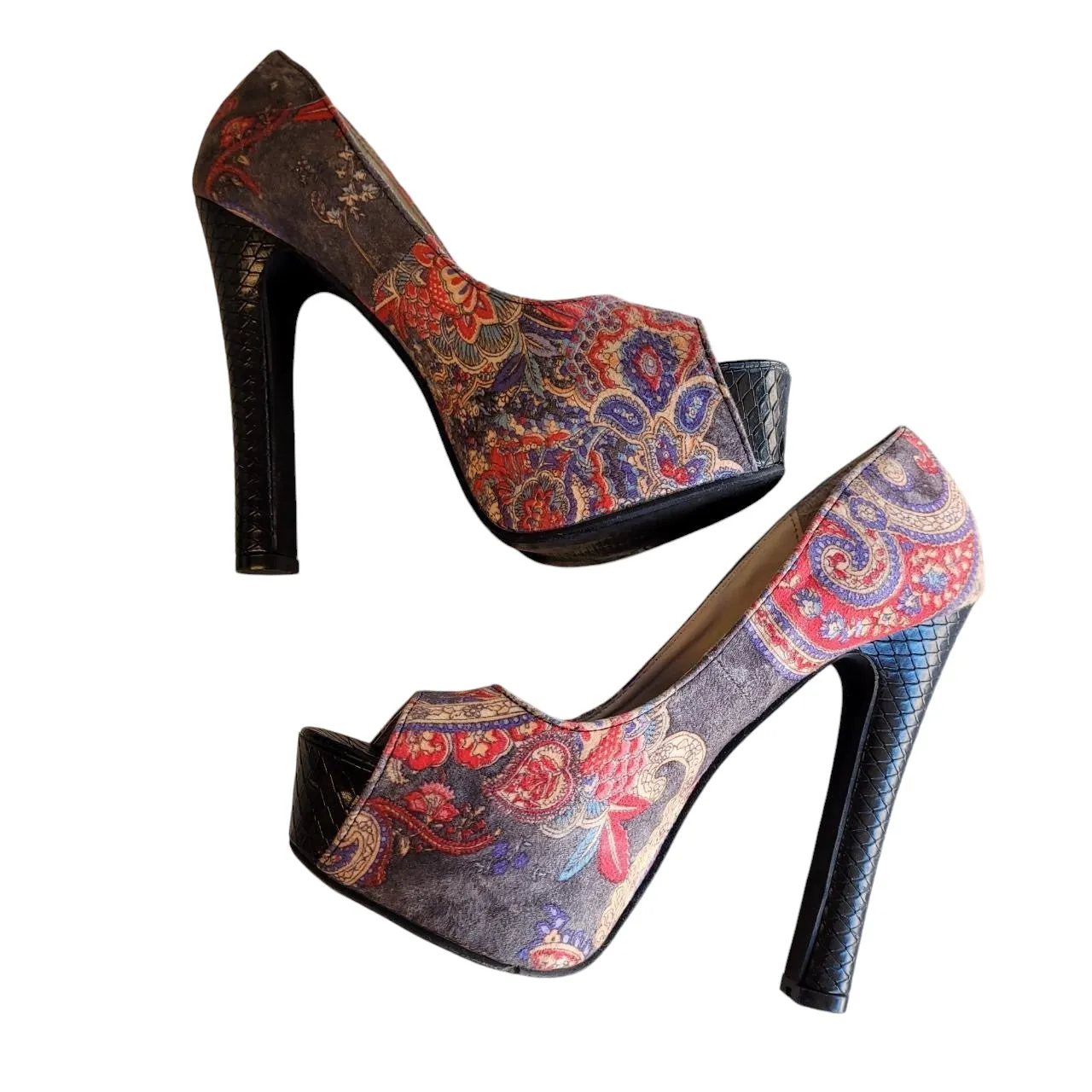 DBDK Fashion Sunda-1 Floral Print Platform Peep Toe Pumps Women's Size 7.5