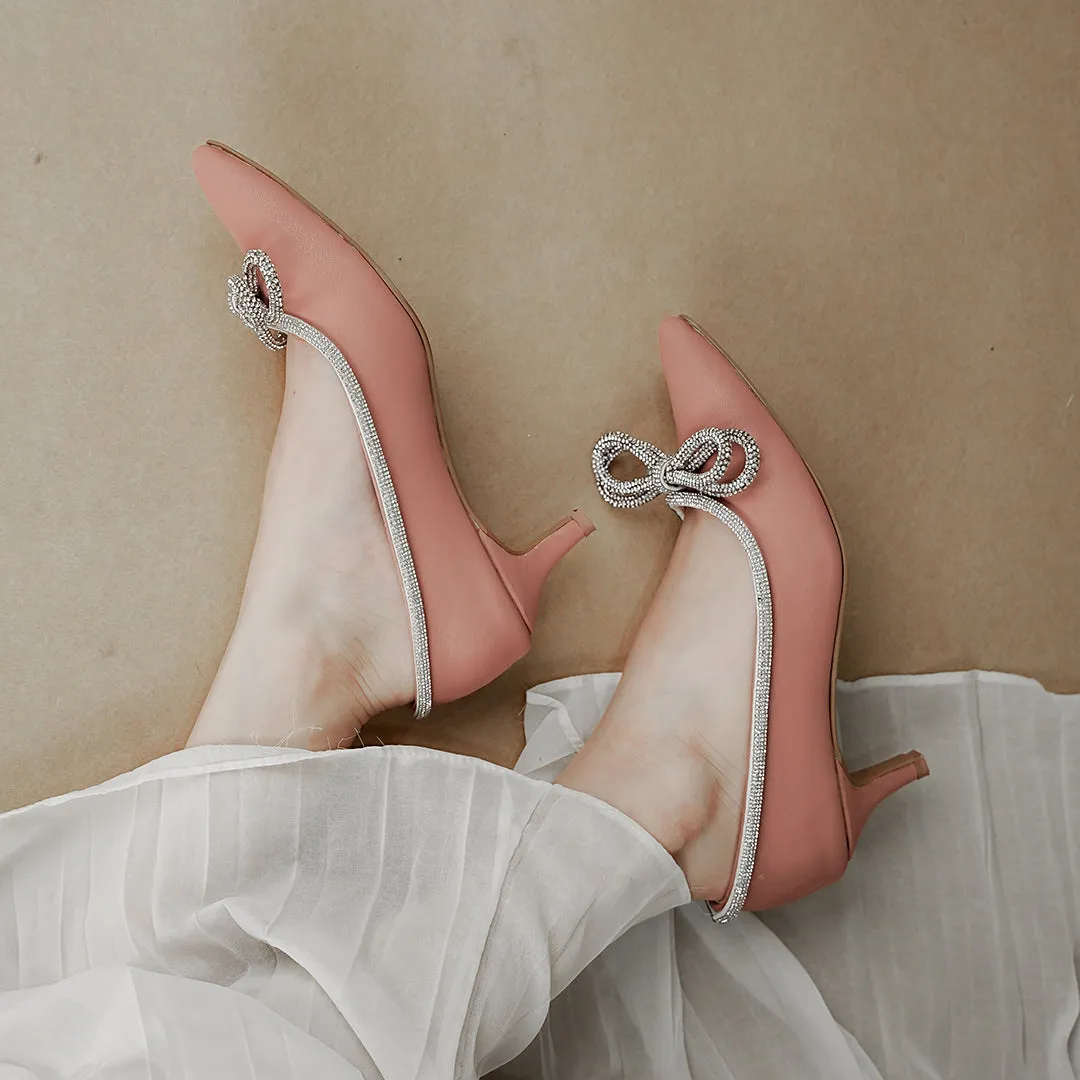 Diamante Bow Heels Pink