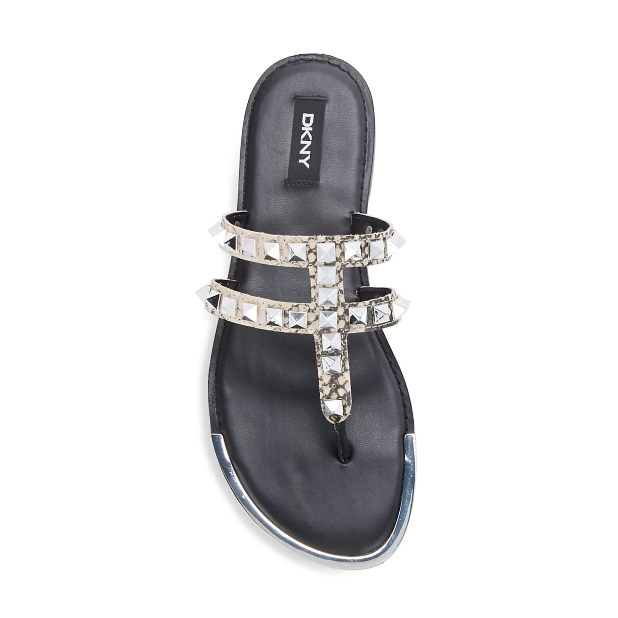 DKNY Studded Snakeskin-Print Thong Sandals - Black/Silver