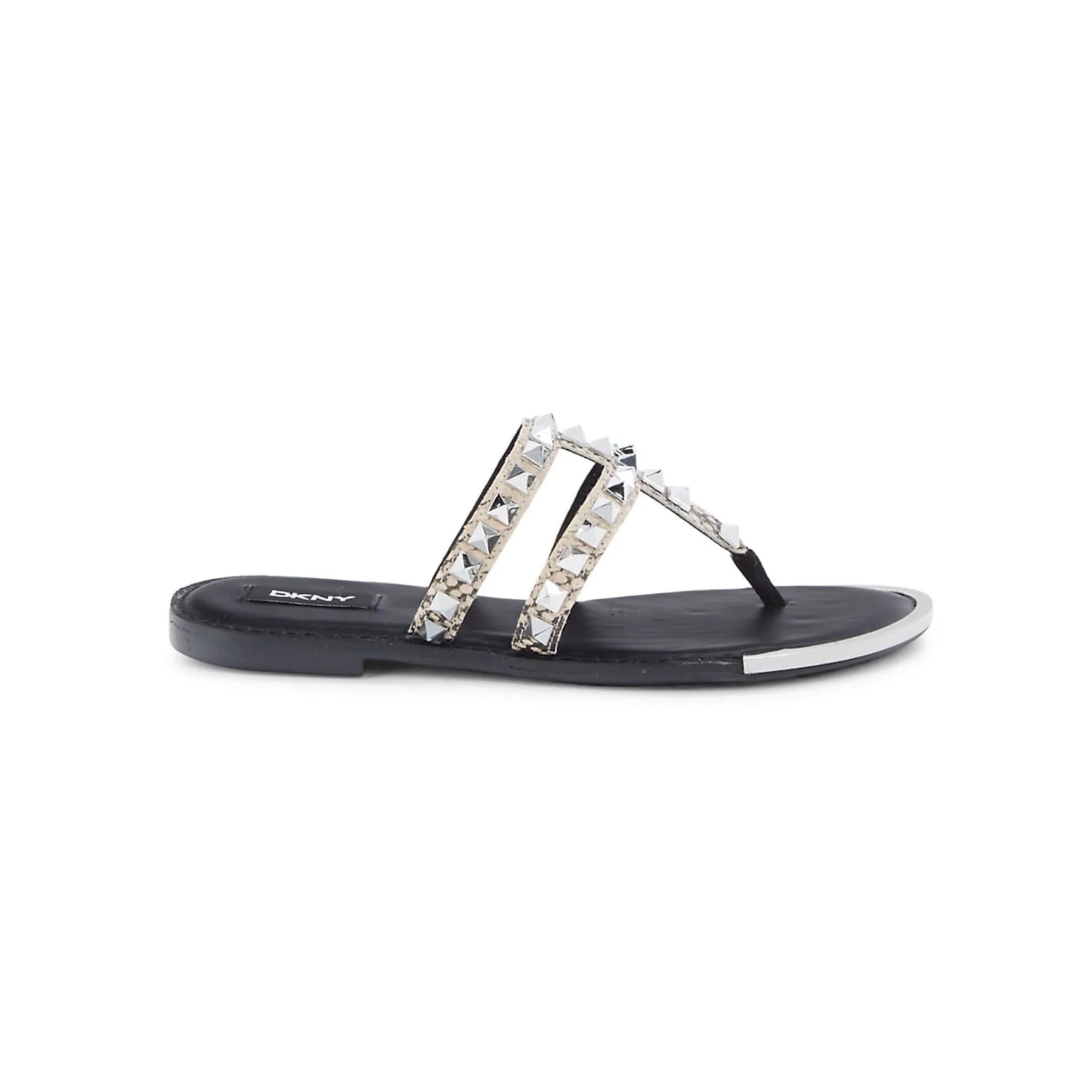 DKNY Studded Snakeskin-Print Thong Sandals - Black/Silver