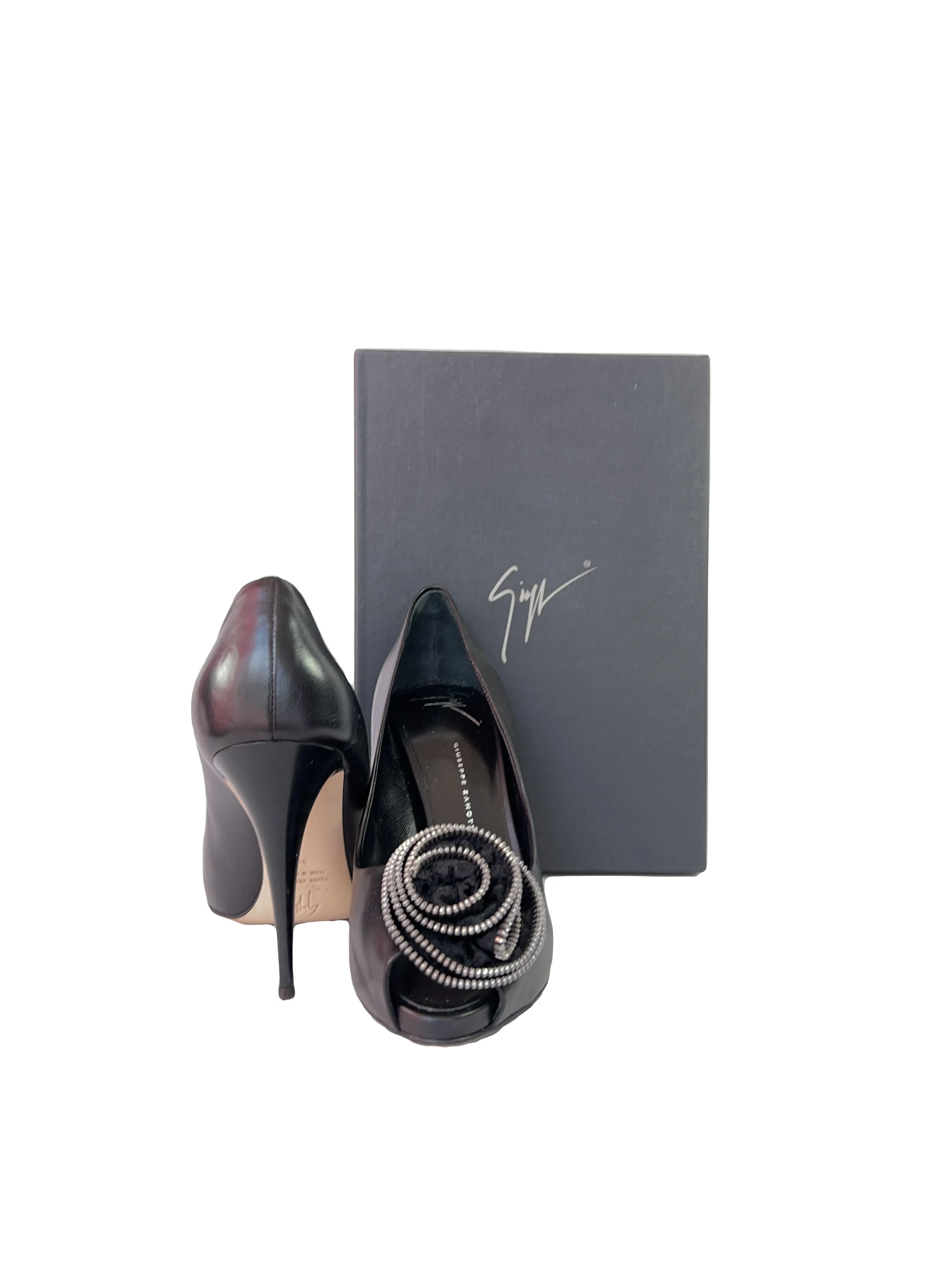 Giuseppe Zanotti black leather peep toe pumps size 39