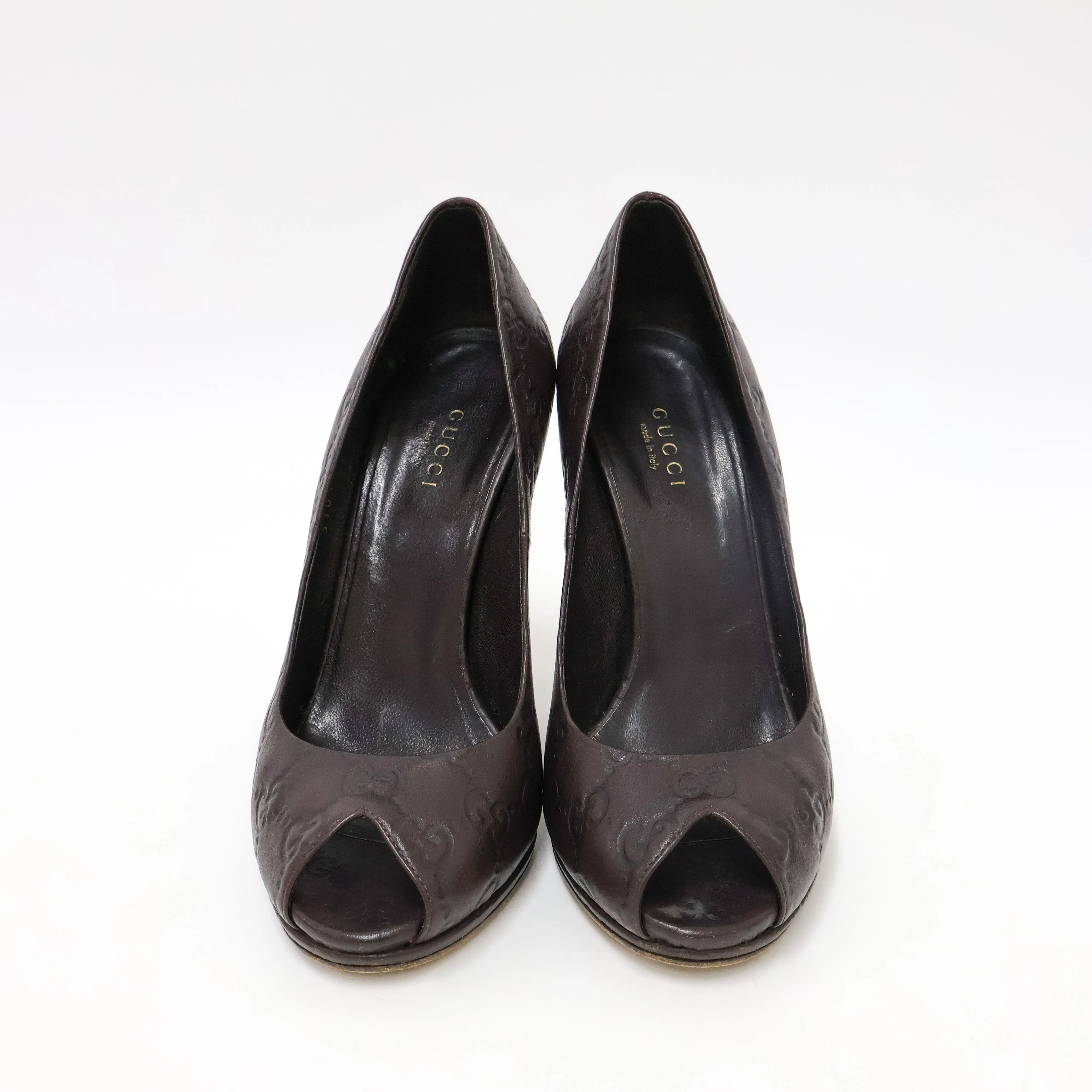 Gucci Peep Toe Heels Leather Brown 37