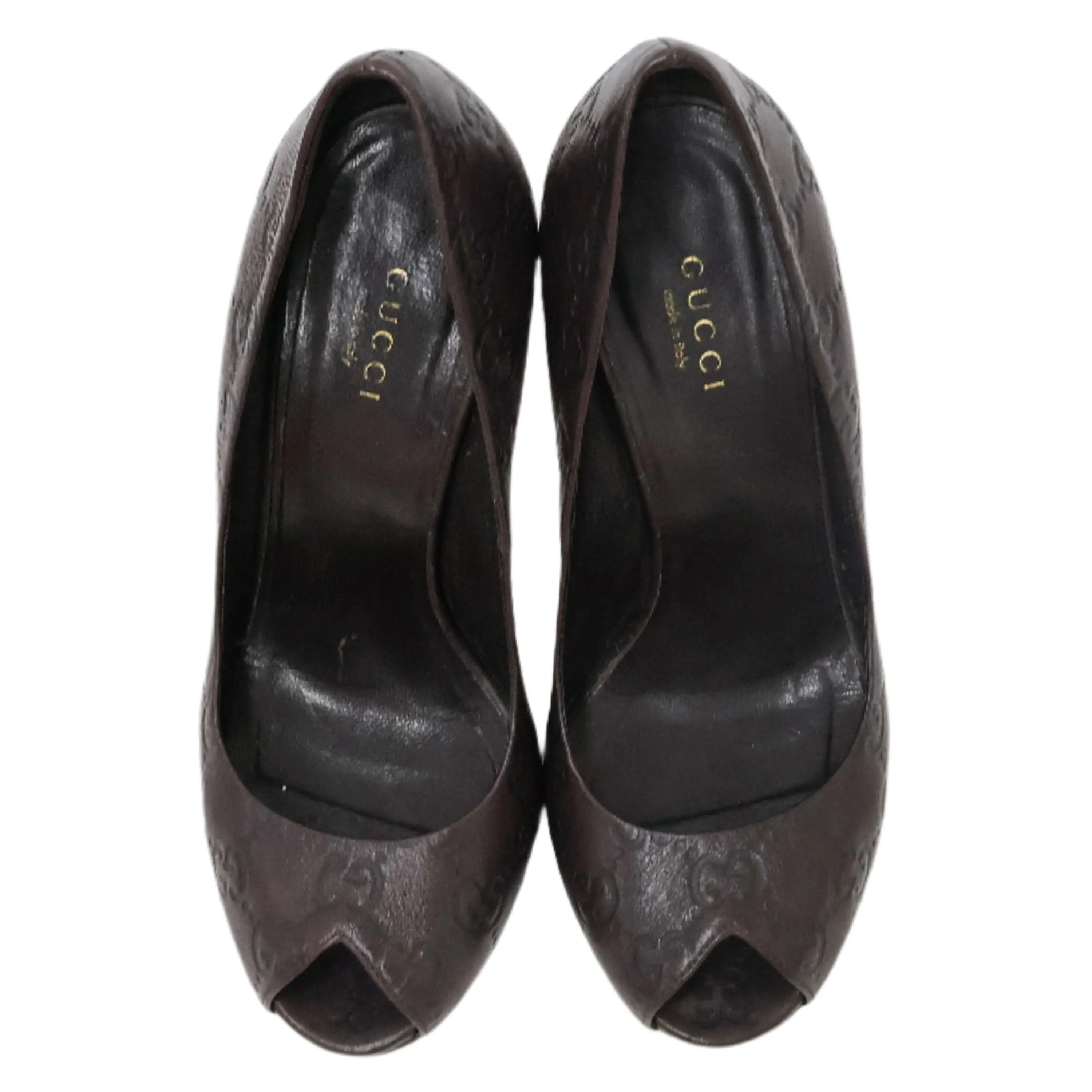 Gucci Peep Toe Heels Leather Brown 37