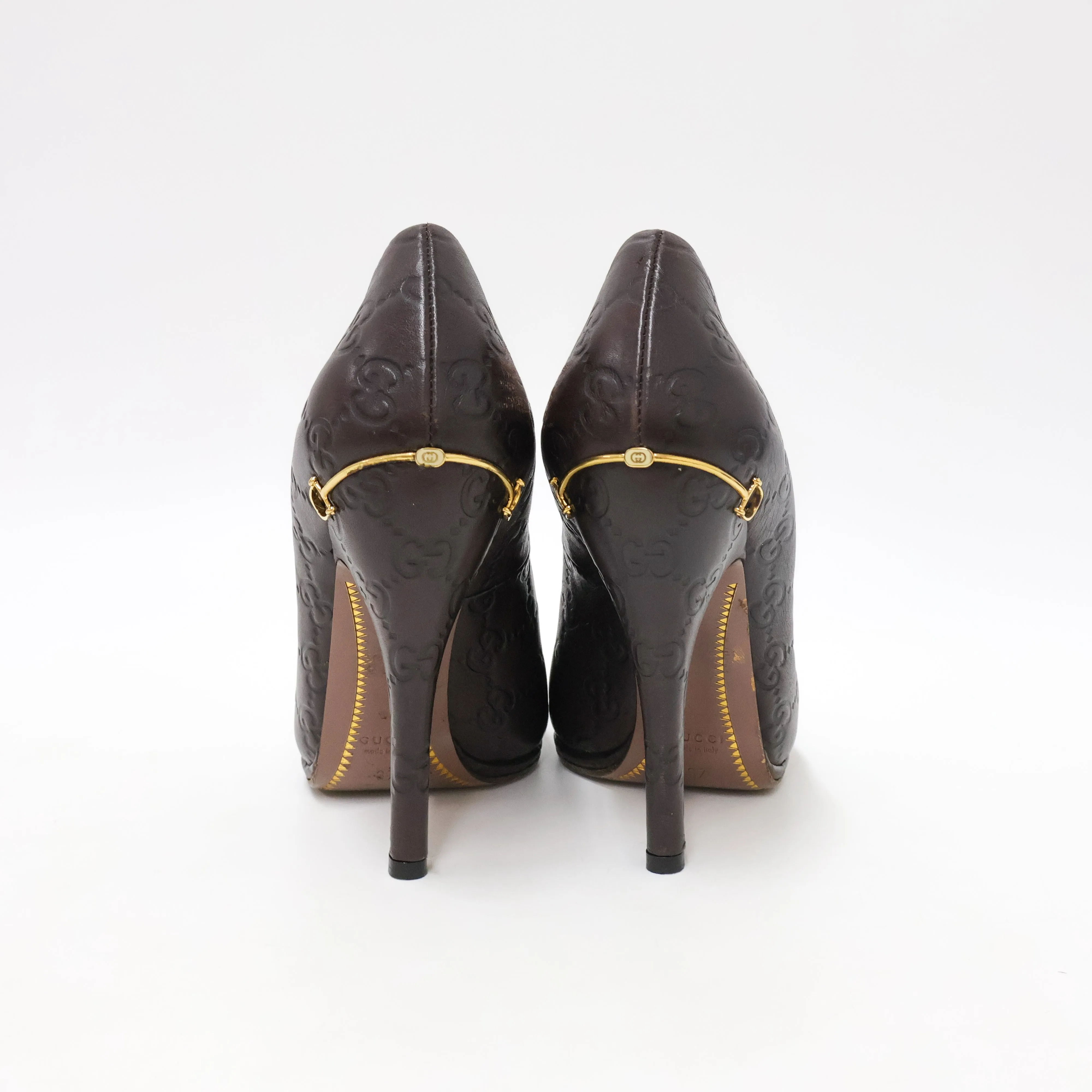 Gucci Peep Toe Heels Leather Brown 37