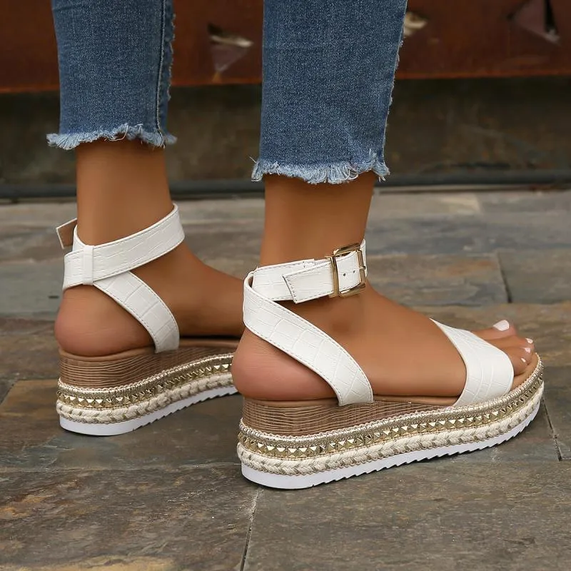 Hemp Wedges Platform Sandals with Buckle Strap