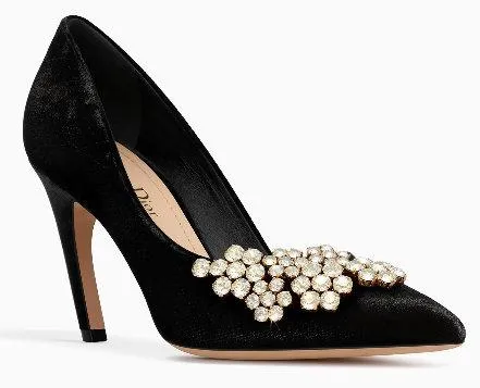 High-Heel Velvet Pump with Rhinestones - Burgundy or Black