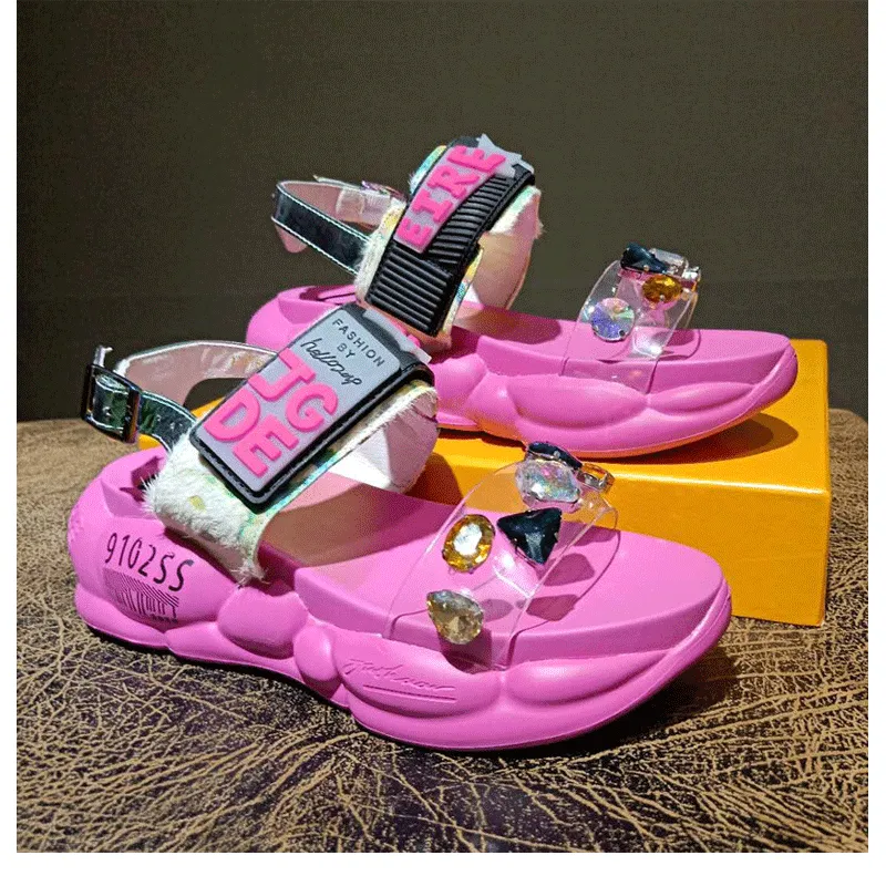 JDGE HALLOZEYO PLATFORM SANDALS WITH RHINESTONE