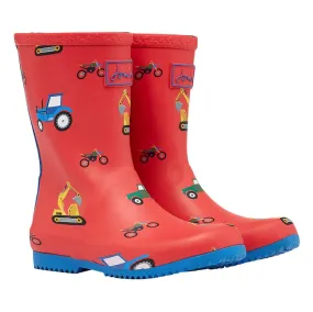 Joules Roll Up Waterproof Rain Boot Red & Yellow Vehicle