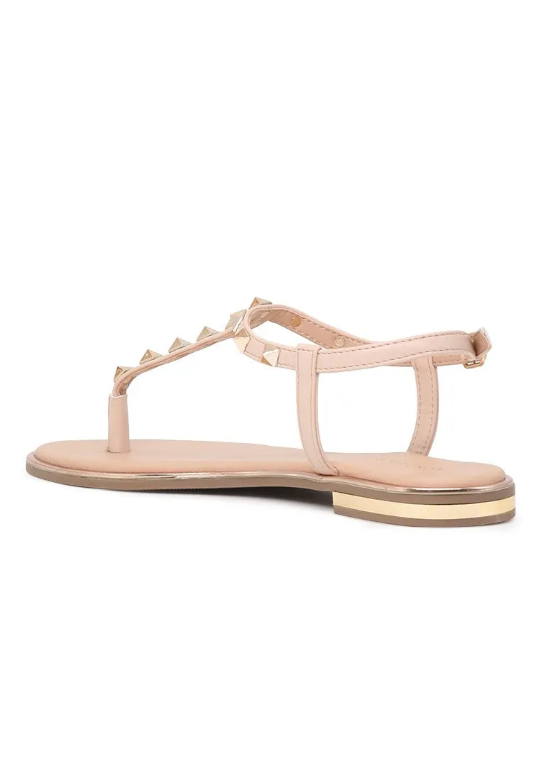 Nude Flat T-strap Thong Sandals