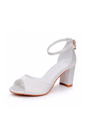 Peep Toe Ankle-Strap Bridal Chunky Heel Sandals