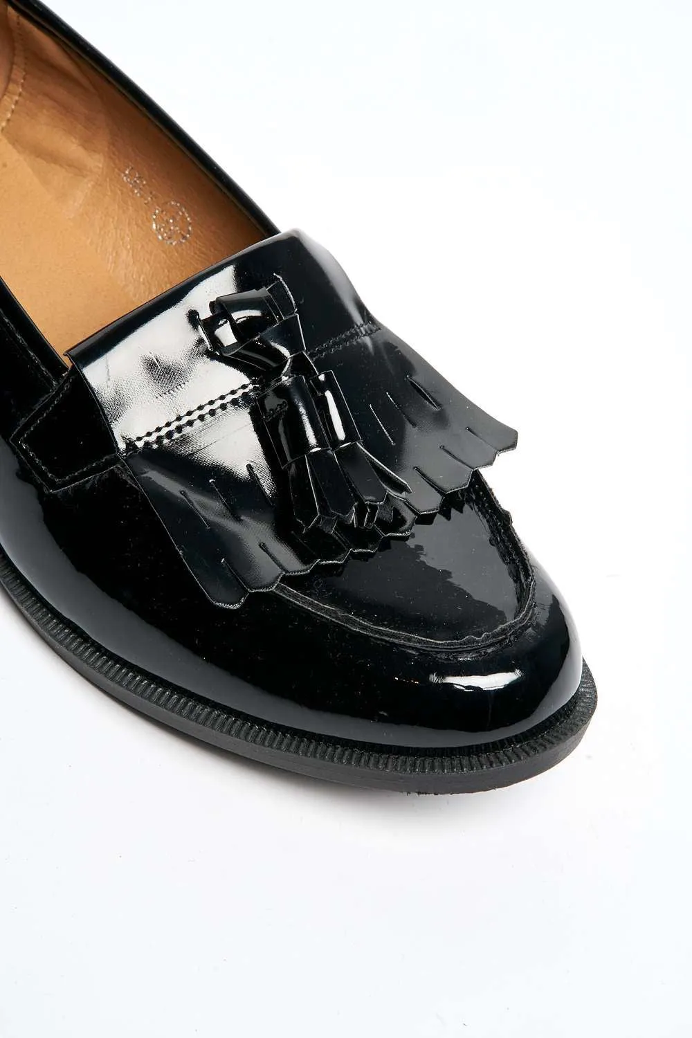 Radley Flat Fringe Toggle Loafer in Black Patent