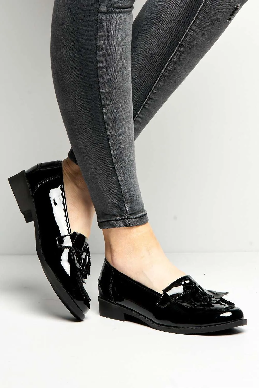 Radley Flat Fringe Toggle Loafer in Black Patent